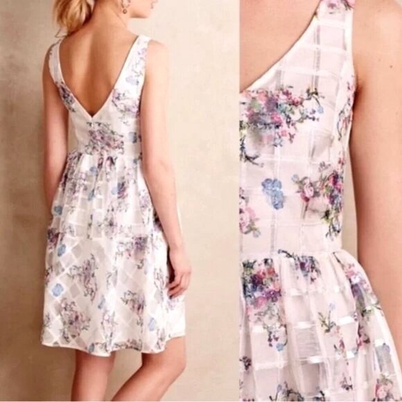 Maeve Anthropologie Dress Women 2‎ White Floral Peony Garden Mini Cottagecore - Picture 3 of 14